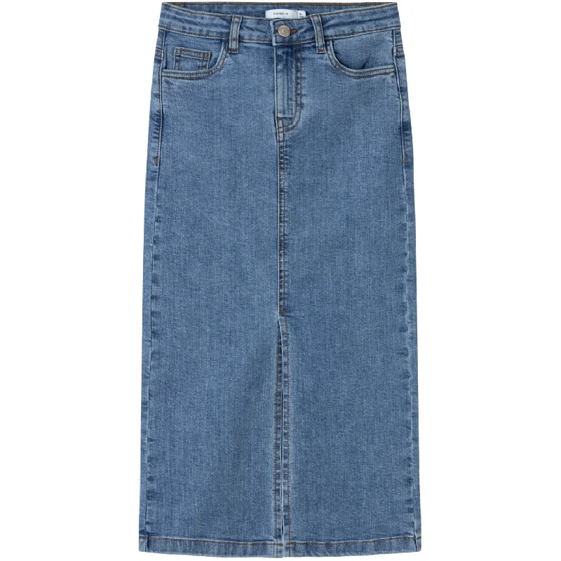 Khaki Denim Skirts for Earthy -Name It Medium Blue Denim Kylie Maxi Denim Skirt