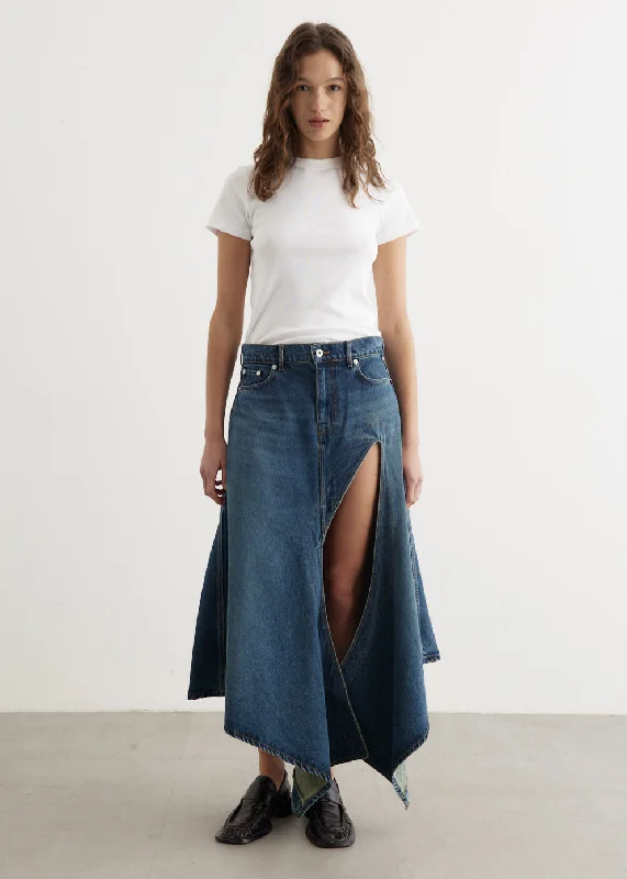 Denim Skirts with Rhinestones for Glam -Evergreen Cut Out Denim Skirt