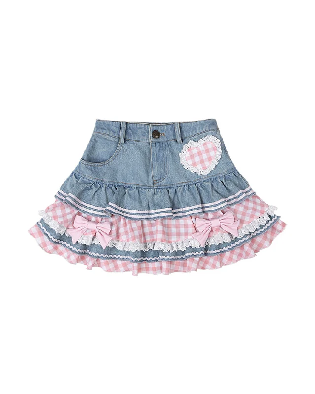 Denim Skirts for Travel Adventures -Cute girly heart denim skirt YV50013