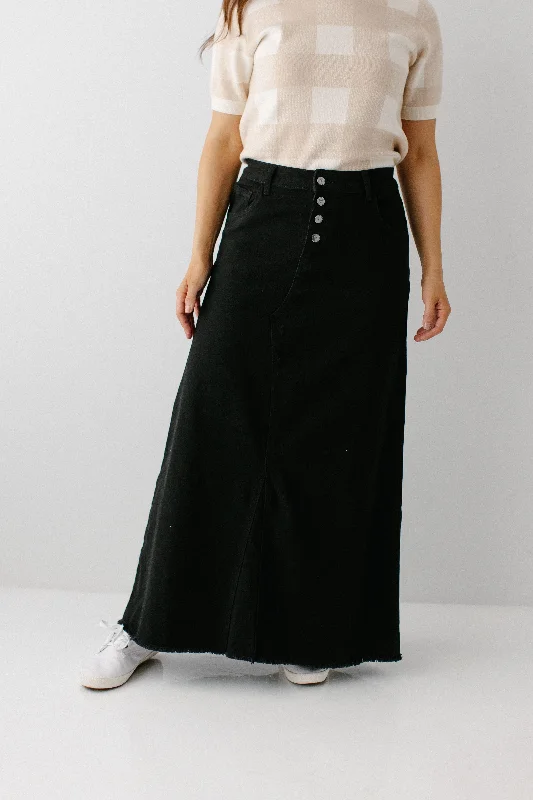 Denim Skirts for Wedding Guests -'Haven' Long Knit Denim Skirt in Black