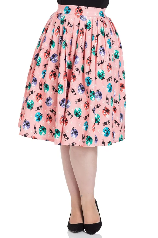 Trendy skirts with bold plaid patterns -Pink Retro Kitty Cat Atomic Print Skirt