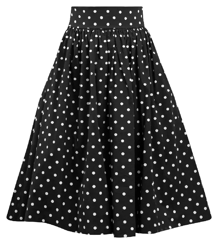 Bold leather skirts for daring fashion statements -Polka Dot Swing Skirt with Stretch Waist in Black