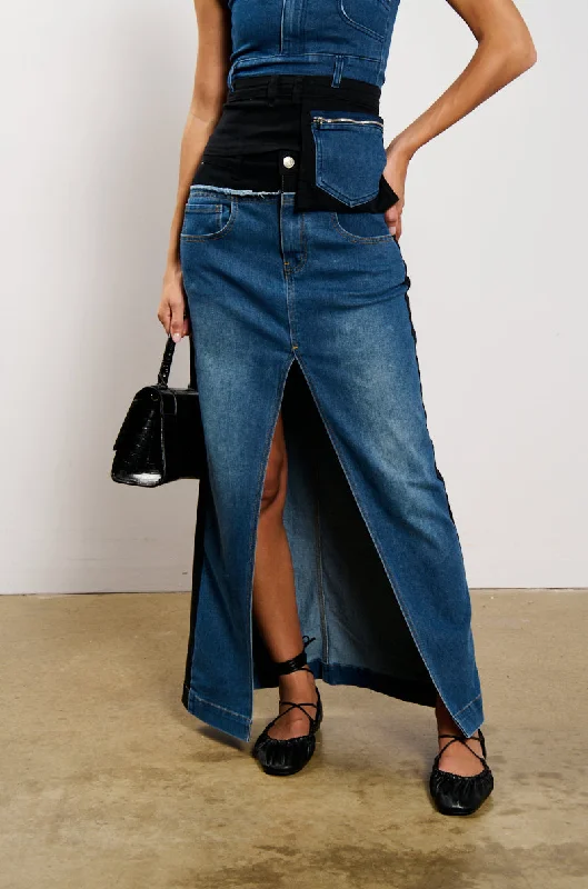 Denim Skirts for Valentine's Day -LET IT HAPPEN MAXI DENIM SKIRT