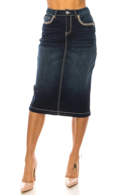 Brown Denim Skirts for Warm -Ashley Dark Denim Skirt