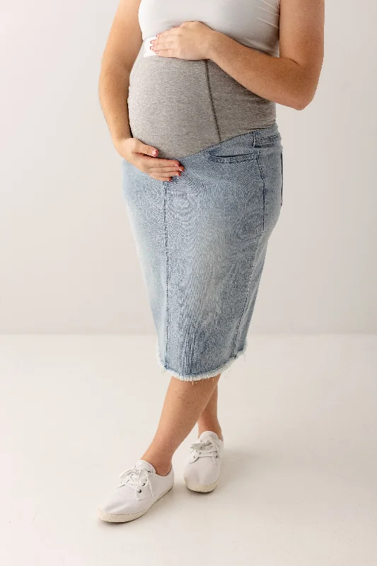 Denim Skirts for Family Gatherings -'Alanna' Maternity Denim Skirt in Light Wash