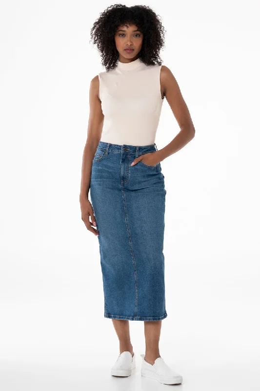 Denim Skirts for Winter Layers -Denim Skirt _ 146352 _ Mid Wash