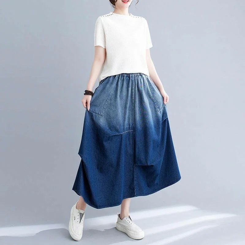 White Denim Skirts for Clean -Gradient Color Denim Skirt For Women