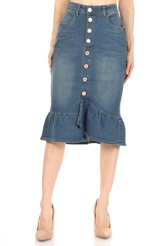 Belted Denim Skirts for Chic -Miranda Vintage Denim Skirt