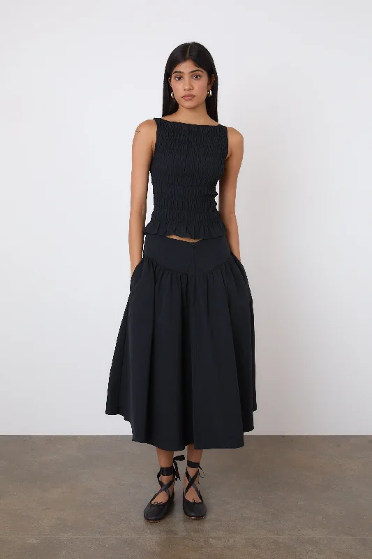 High-waisted skirts with button front detail -The Deba Midi Skirt, Onyx