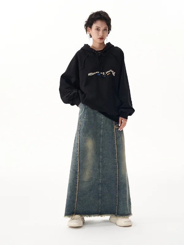 Washed Denim Skirts for Soft -WESAME LAB WASHED DENIM SKIRT WITH SPLIT EDGES