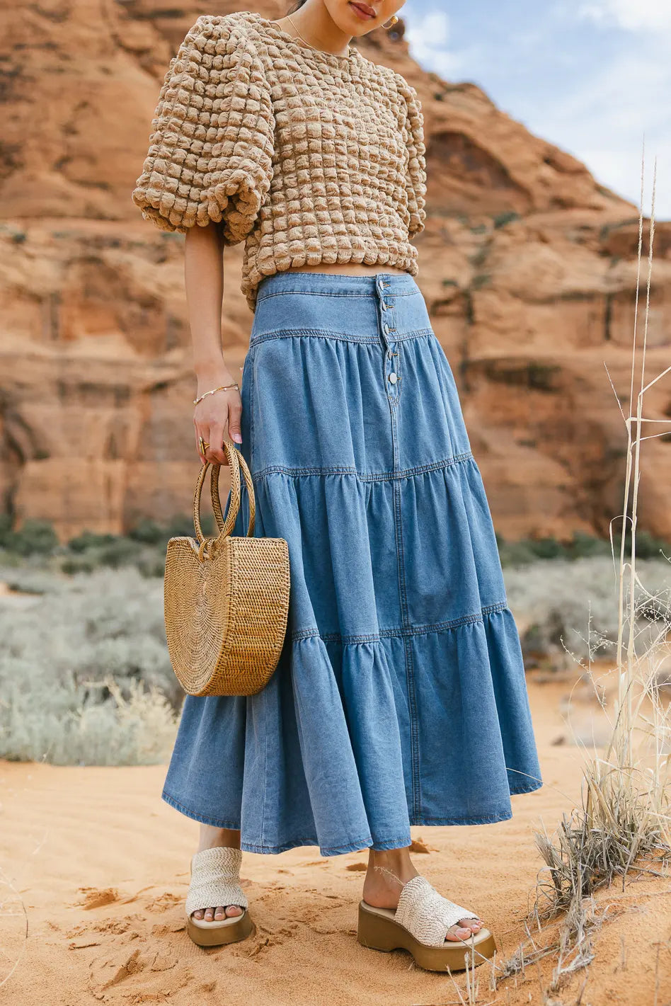 Denim Skirts for Valentine's Day -Joannie Tiered Denim Skirt - FINAL SALE