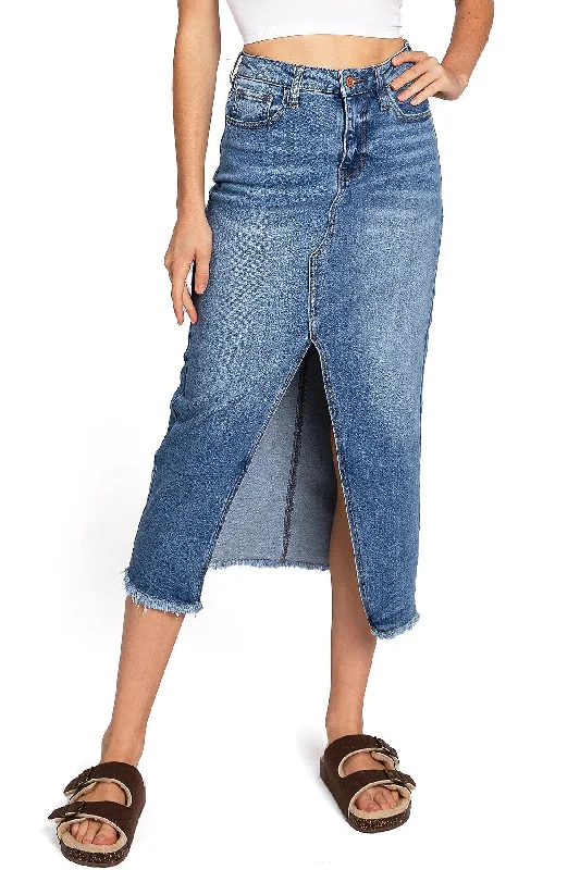 Denim Skirts with Studs for Punk -Gia Split Denim Skirt