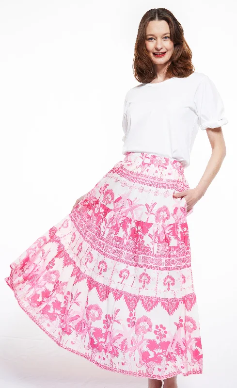 Cute pleated skirts for youthful school outfits -Woodstock Skirt with Pink Ikat Print