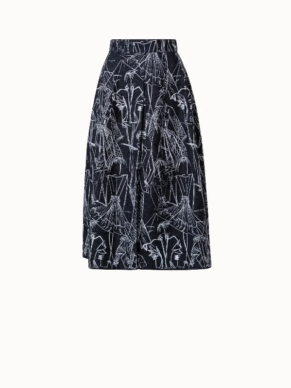 Denim Skirts for Birthday Parties -Denim Skirt with Croquis Embroidery