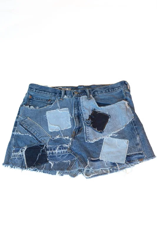 Split Denim Skirts for Stylish -Women's Patch Denim Skirt In Blue