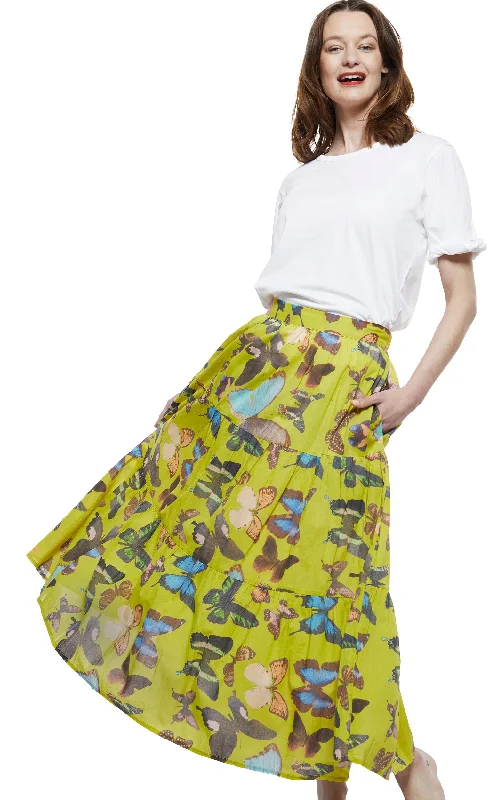 Bold skirts with bright color pops -Woodstock Skirt in Chartreuse with Butterflies