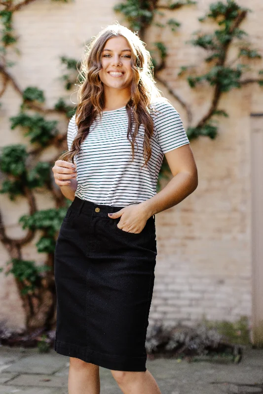 Denim Skirts with Fringe for Boho -'Leah' Denim Skirt in Black FINAL SALE