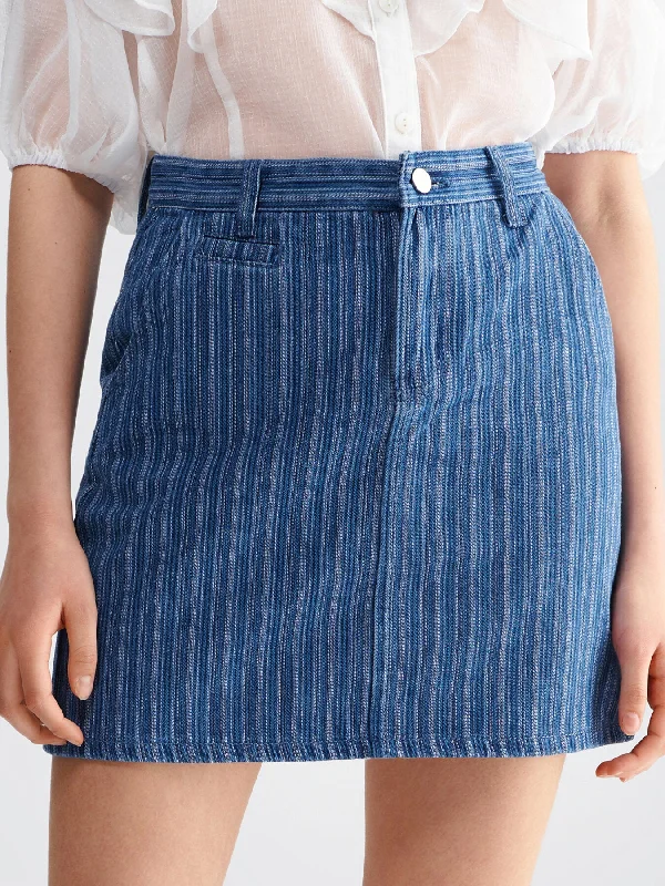 Denim Skirts for Mother's Day -Casual Striped Button Denim Skirt