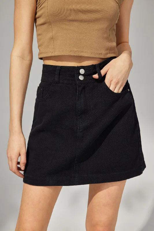 Denim Skirts with Buckles for Cool -Button Pocket Washed A line Denim Skirt