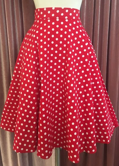 Lightweight linen skirts for breathable wear -Retro Gal Polka Dot Swing Skirt in Red