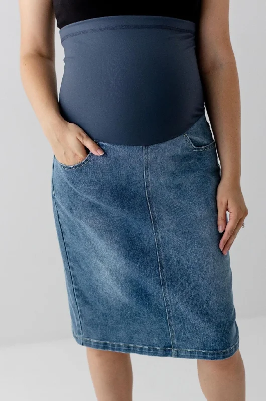 Denim Skirts for Father's Day -'Everlee' Maternity Denim Skirt in Medium Wash