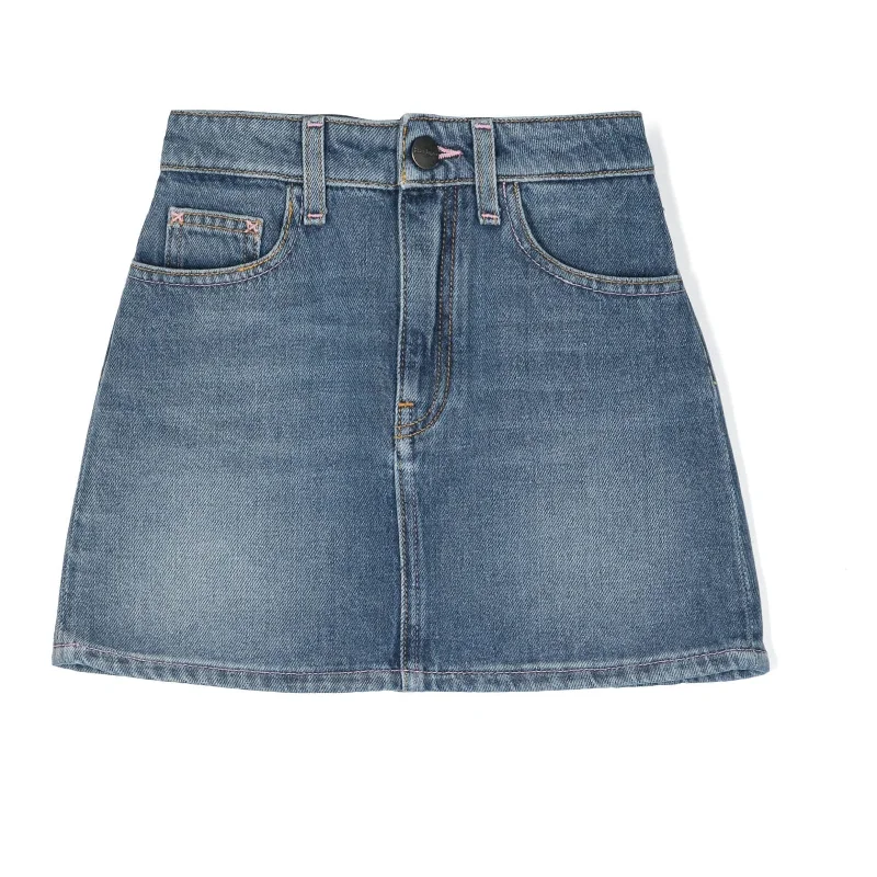 Midi Denim Skirts for Elegant -Blue Overlogo Denim Skirt