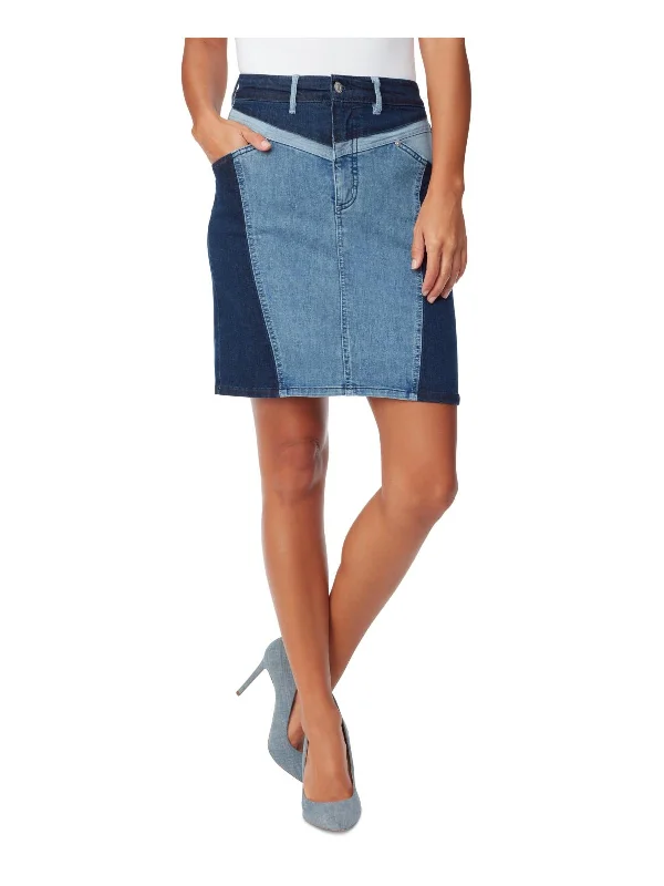 Slim Fit Denim Skirts for Bodycon -Womens Patchwork Denim Denim Skirt