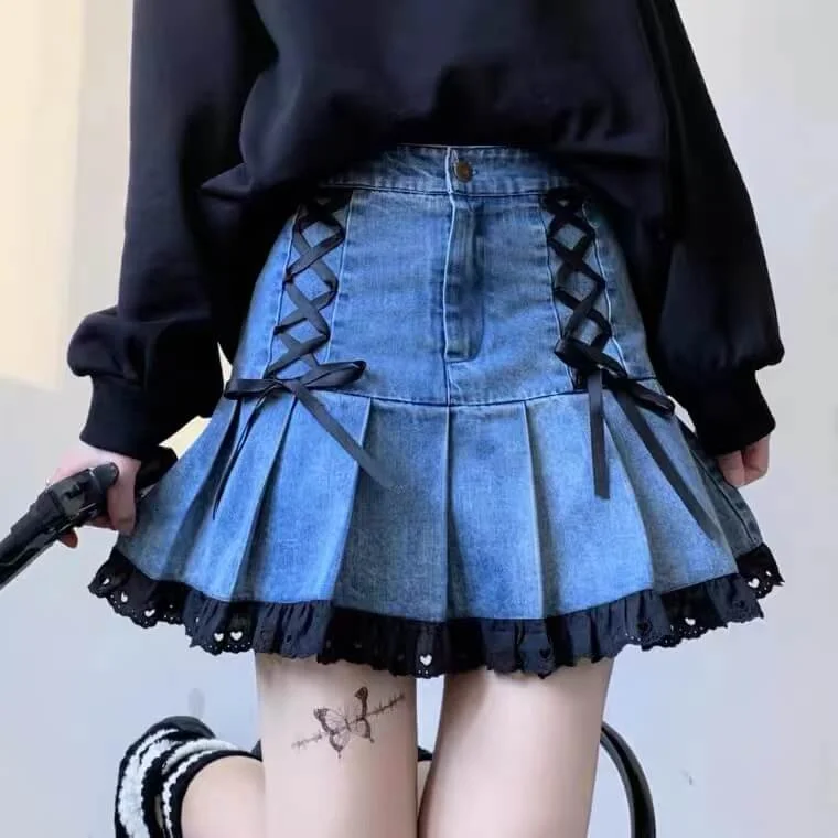 Denim Skirts for Cycling -2022 New cute lace denim skirt BY4056