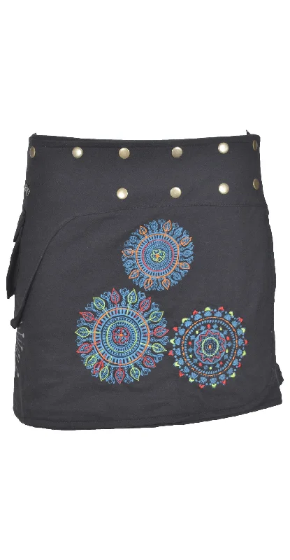 Cute mini skirts for fun party nights -ladies-wrap-round-hippy-popper-skirt-with-colorful-prints-and-embroidery