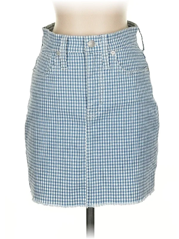 Printed Denim Skirts with Checks -Denim Skirt