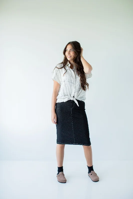 Asymmetrical Denim Skirts for Unique -'Piper' Knee Length Knit Denim Skirt