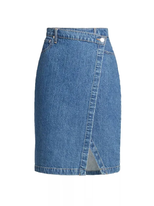 Denim Skirts for Office Wear -Aine Asymmetrical Denim Skirt In Canal