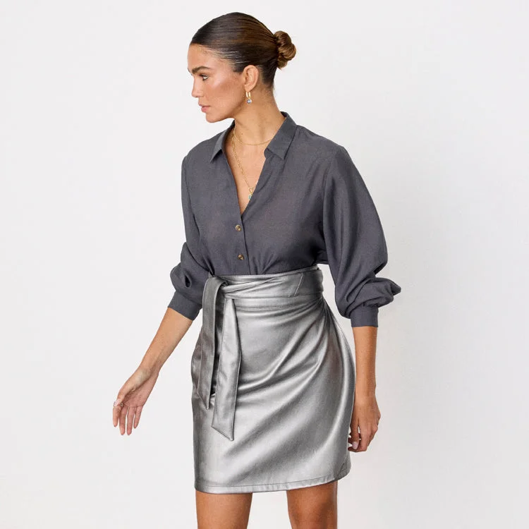 Affordable skirts for budget-friendly wardrobe updates -Gunmetal Vegan Leather Mini Jaspre Skirt