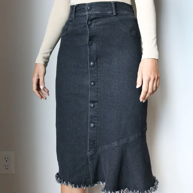 Dark Wash Denim Skirts for Sophisticated -Button Front Denim Skirt | Black  [Final Sale]