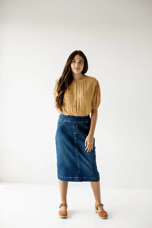 Denim Skirts for Shopping Days -'Sara' Classic Knee Length Dark Denim Skirt