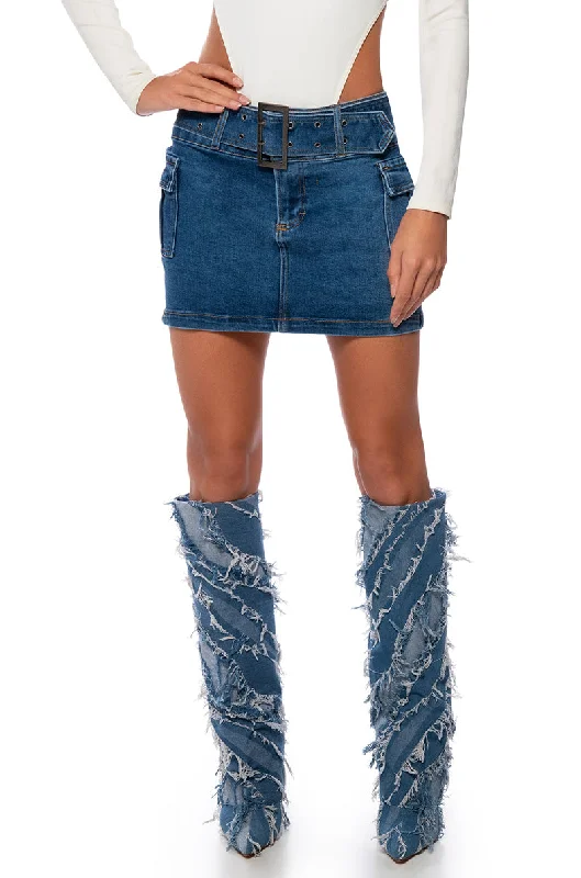 Blue Denim Skirts for Classic -WISH YOU COULD BELTED MICRO MINI DENIM SKIRT