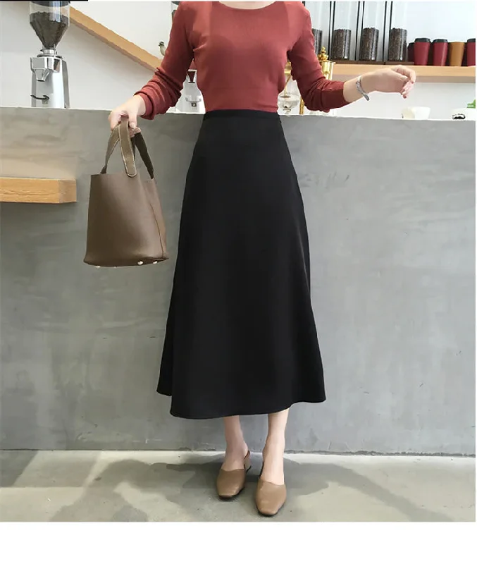 Pleated skirts for sophisticated evening wear -KittenAlarm - High Waist Glossy Long Satin Office Skirts