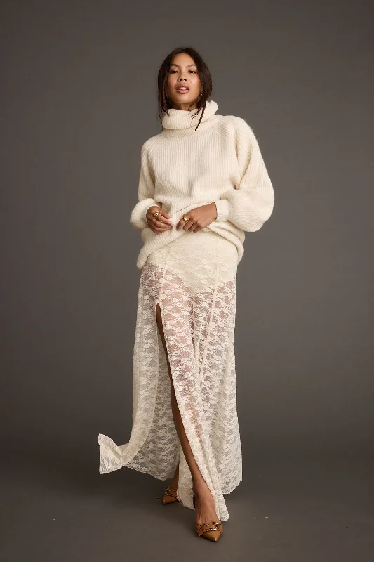 Patterned skirts with unique abstract art -Odessa White Lace Maxi Skirt