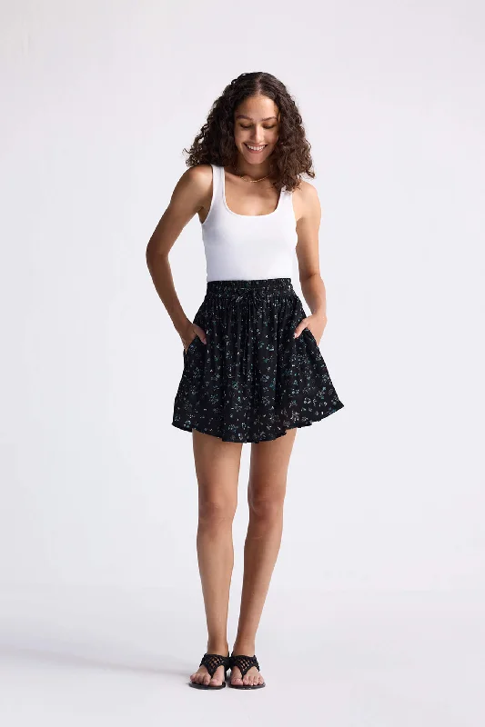 Durable skirts for active lifestyle needs -Drawstring Short Skirt in Dark Blue Florals