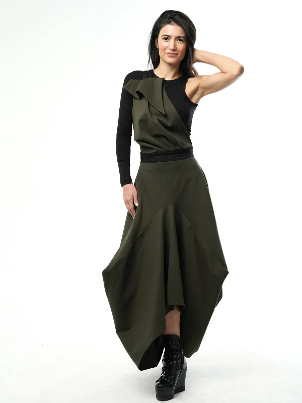 Trendy leather skirts for edgy modern looks -Extravagant Pinafore Skirt In Khaki