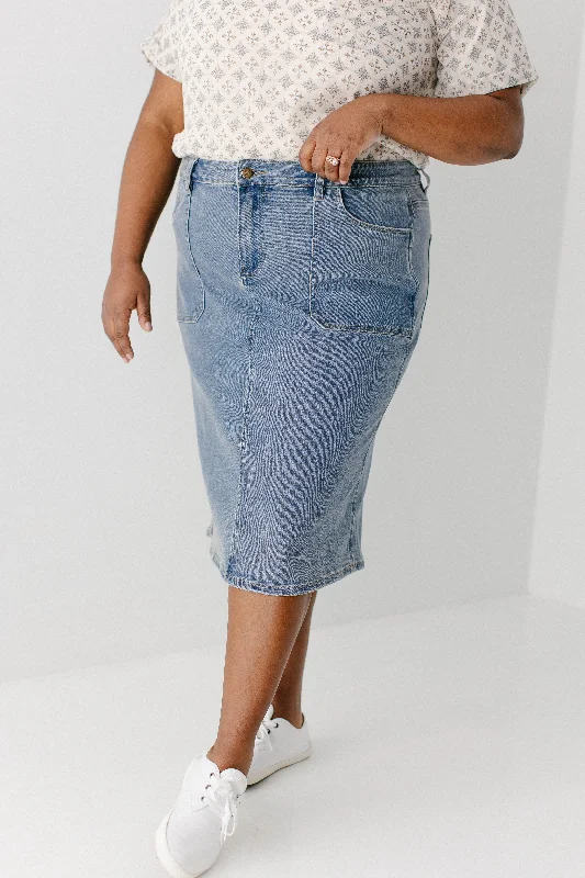 Soft Denim Skirts for Cozy -'Sonya' Patch Pocket Stretch Denim Skirt