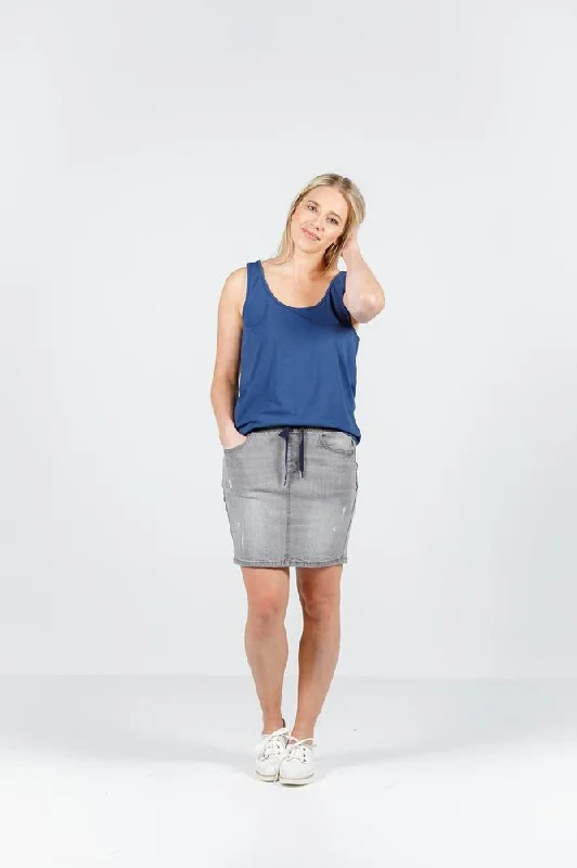 Denim Skirts for Cocktail Parties -Home-Lee Denim Skirt Grey