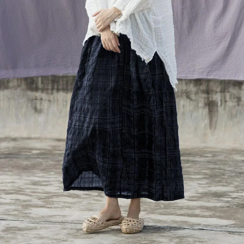 Ruffled maxi skirts for boho summer flair -Vintage Plaid Linen Skirt | Lotus