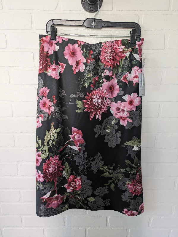 Vintage skirts with classic floral prints -Black & Pink Skirt Midi Clothes Mentor, Size 12