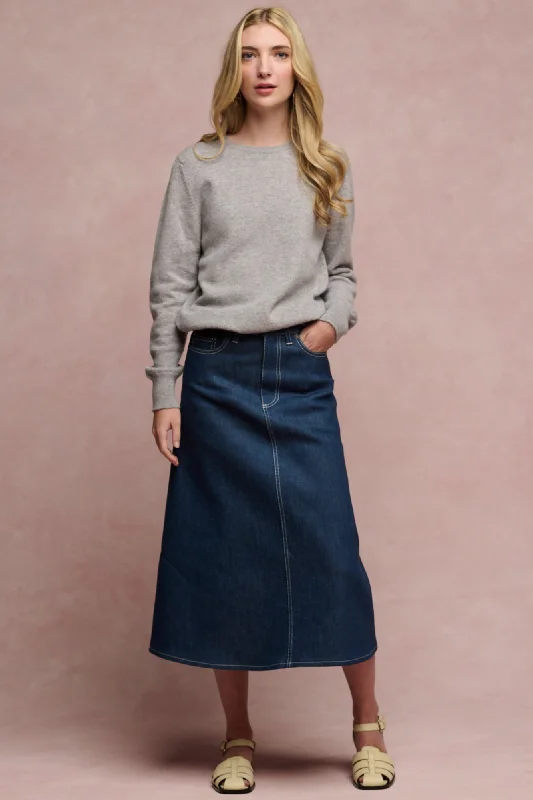 Denim Skirts for Picnics -Women's Bobbie A Line Denim Skirt - Blue