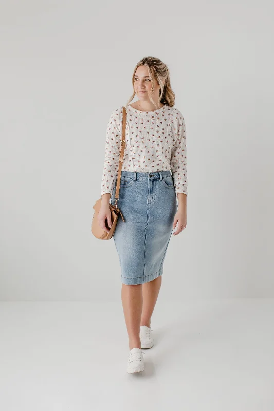 Non-Stretch Denim Skirts for Shape -'Leah' Denim Skirt in Light Wash FINAL SALE