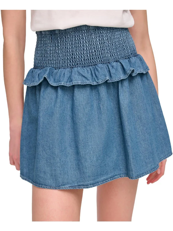 Denim Skirts with Belt Loops for Accessorize -Womens Denim Smocked Denim Skirt