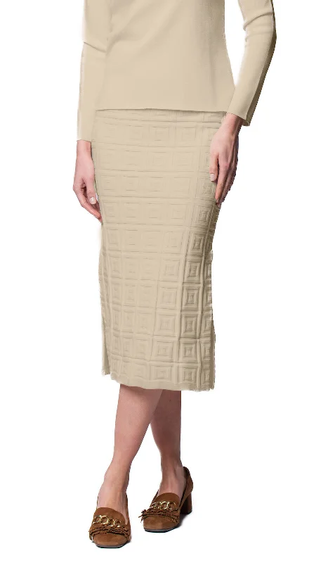 Flowy skirts for relaxed vacation wear -Sabrina Square Pattern Midi Straight Skirt; Warm Beige