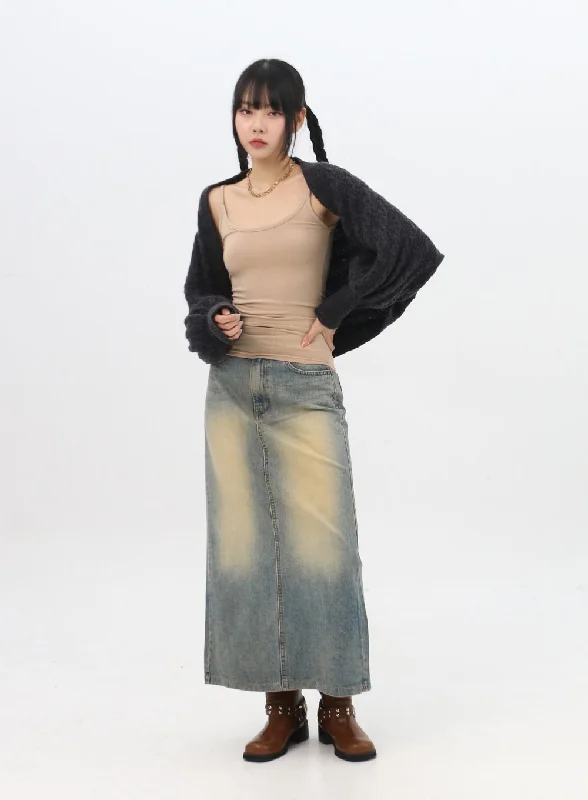 Washed Denim Skirts for Soft -Washed Maxi Denim Skirt IN314