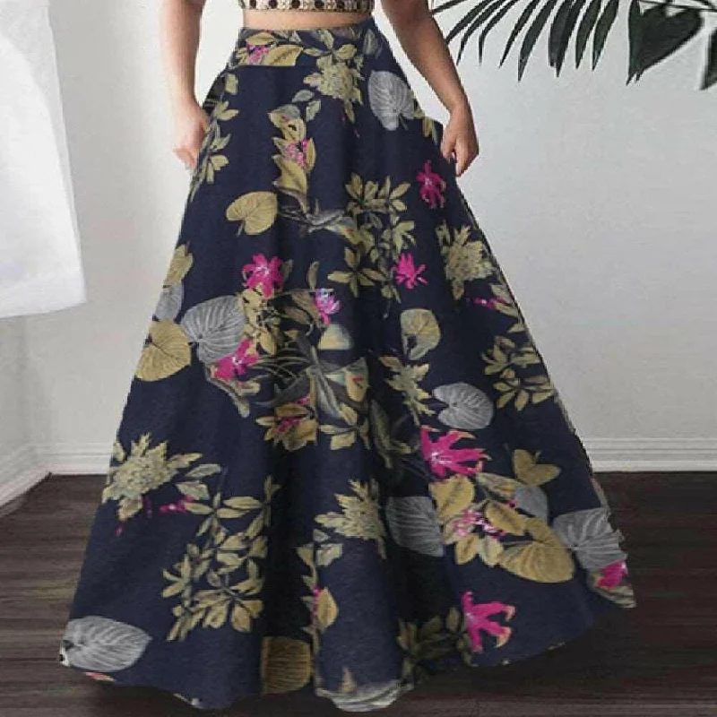 Flowy floral skirts for springtime elegance -Casual Printed High Waisted Skirt